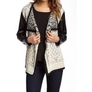 Anthropologie La Fee Verte Black and White shimmer open Patterned Cardigan, L